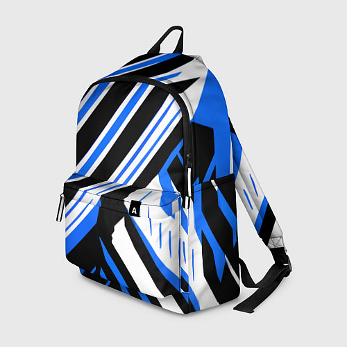 Рюкзак Чёрно-синие полосы на белом фоне / 3D-принт – фото 1