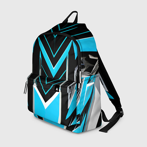 Рюкзак Серо-голубые полосы на чёрном фоне / 3D-принт – фото 1