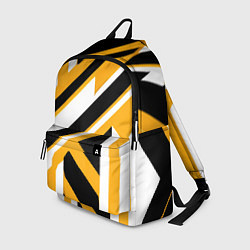 Рюкзак Чёрно-белые полосы и фигуры на жёлтом фоне, цвет: 3D-принт