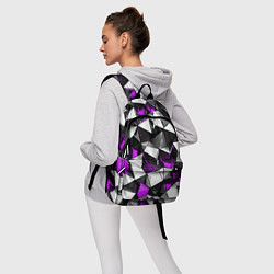 Рюкзак Фиолетово-белые рельефные треугольники на чёрном ф, цвет: 3D-принт — фото 2