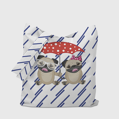 Сумка-шоппер Мопсики под зонтом / 3D-принт – фото 1