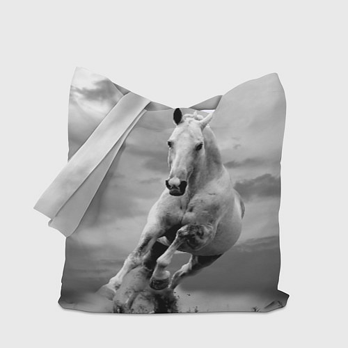 Сумка-шоппер Белая лошадь в степи / 3D-принт – фото 1