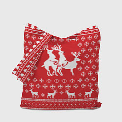 Сумка-шоппер Свитер с оленями красный