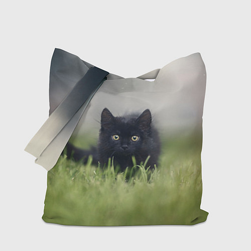 Сумка-шоппер Черный кот на лугу / 3D-принт – фото 1