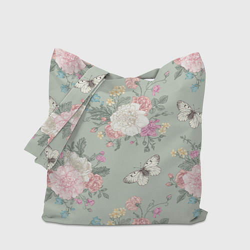 Сумка-шоппер Бабочки в цветах / 3D-принт – фото 1