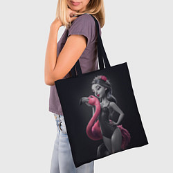 Сумка-шопер Девушка с фламинго, цвет: 3D-принт — фото 2