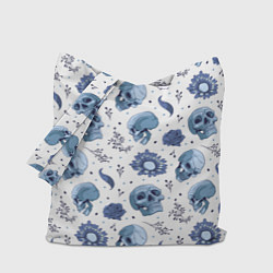 Сумка-шоппер Узор Голубые черепа с цветами