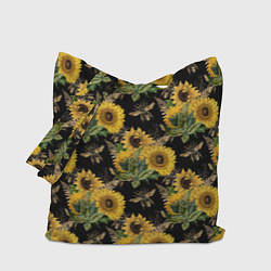 Сумка-шопер Fashion Sunflowers and bees, цвет: 3D-принт