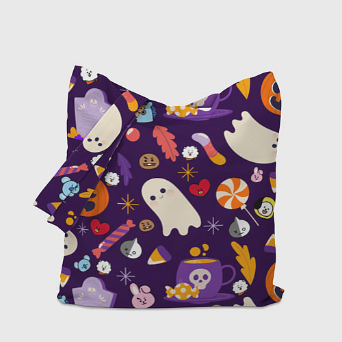 Сумка-шоппер HALLOWEEN BTS BT21 PATTERN БТ21 БТС ХЕЛЛОУИН / 3D-принт – фото 1