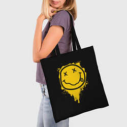 Сумка-шопер NIRVANA LOGO SMILE, БРЫЗГИ КРАСОК, цвет: 3D-принт — фото 2