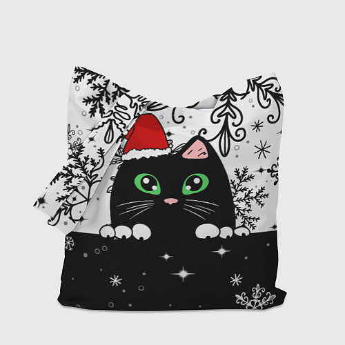 Сумка-шоппер Новогодний кот в колпаке Санты / 3D-принт – фото 1