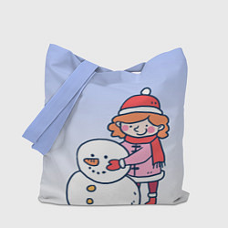 Сумка-шопер Девочка лепит снеговика, цвет: 3D-принт