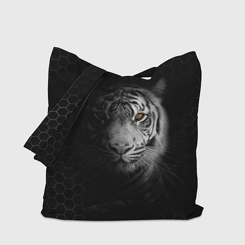Сумка-шоппер Тигр черно-белый соты / 3D-принт – фото 1