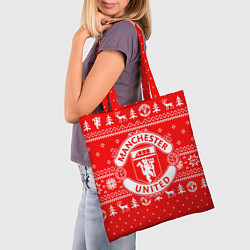 Сумка-шопер FC Manchester United: Новогодний узор, цвет: 3D-принт — фото 2