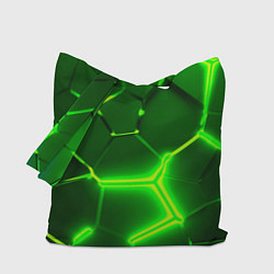 Сумка-шоппер 3D ПЛИТЫ НЕОН NEON GREEN HEXAGON РАЗЛОМ