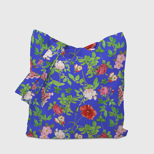 Сумка-шоппер Цветочки - синий фон - паттерн / 3D-принт – фото 1