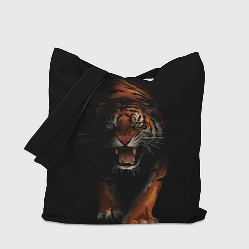 Сумка-шоппер Тигр на черном фоне / 3D-принт – фото 1