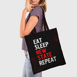 Сумка-шопер Eat Sleep New State Repeat - Потертости, цвет: 3D-принт — фото 2