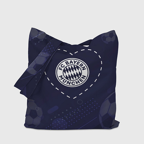 Сумка-шоппер Лого Bayern в сердечке на фоне мячей / 3D-принт – фото 1