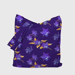 Сумка-шопер Цветы Фиолетовые Ирисы На Синем Фоне, цвет: 3D-принт