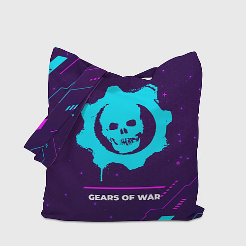 Сумка-шоппер Символ Gears of War в неоновых цветах на темном фо / 3D-принт – фото 1