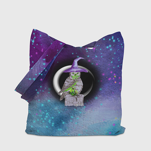 Сумка-шоппер Сова-колдунья с зельем на фоне ночного неба / 3D-принт – фото 1
