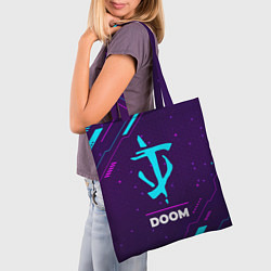 Сумка-шопер Символ Doom в неоновых цветах на темном фоне, цвет: 3D-принт — фото 2