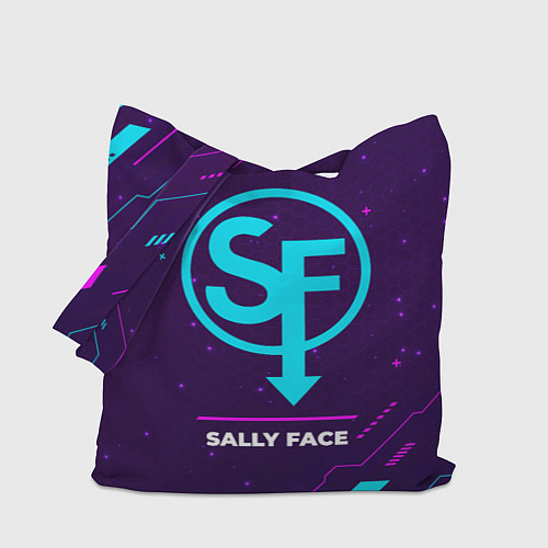 Сумка-шоппер Символ Sally Face в неоновых цветах на темном фоне / 3D-принт – фото 1