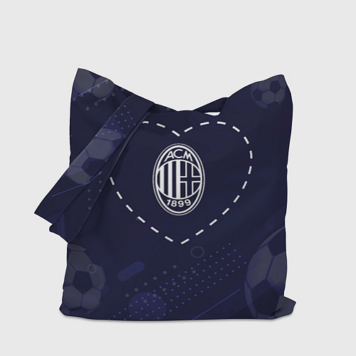 Сумка-шоппер Лого AC Milan в сердечке на фоне мячей / 3D-принт – фото 1