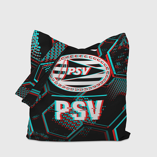 Сумка-шоппер PSV FC в стиле Glitch на темном фоне / 3D-принт – фото 1
