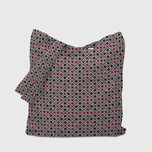 Сумка-шоппер Красный, черный квадраты на гранжевом сером / 3D-принт – фото 1