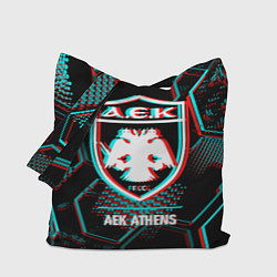 Сумка-шоппер AEK Athens FC в стиле Glitch на темном фоне