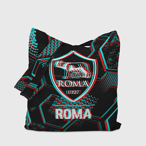 Сумка-шоппер Roma FC в стиле Glitch на темном фоне / 3D-принт – фото 1