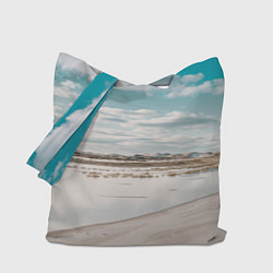 Сумка-шопер Песочный пляж и водоём - Белый, цвет: 3D-принт