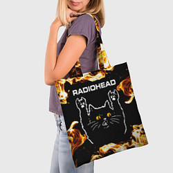 Сумка-шопер Radiohead рок кот и огонь, цвет: 3D-принт — фото 2