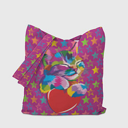 Сумка-шопер Сердечный котик в поп-арте, цвет: 3D-принт