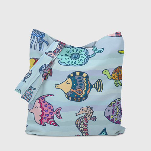 Сумка-шоппер Кит, черепаха, акула и другие обитатели океана / 3D-принт – фото 1