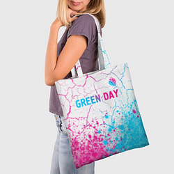 Сумка-шопер Green Day neon gradient style: символ сверху, цвет: 3D-принт — фото 2