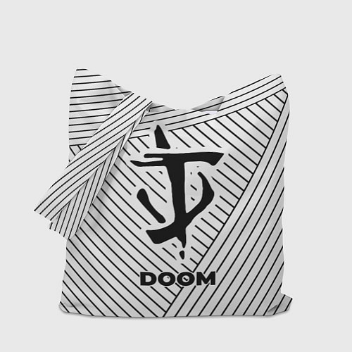 Сумка-шоппер Символ Doom на светлом фоне с полосами / 3D-принт – фото 1