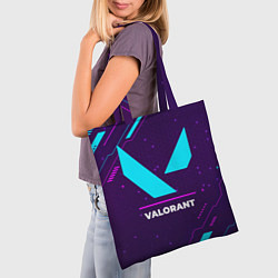 Сумка-шопер Символ Valorant в неоновых цветах на темном фоне, цвет: 3D-принт — фото 2