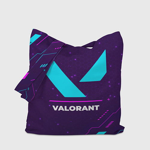 Сумка-шоппер Символ Valorant в неоновых цветах на темном фоне / 3D-принт – фото 1