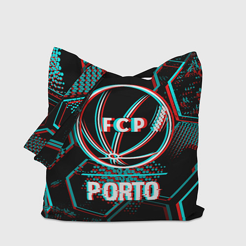 Сумка-шоппер Porto FC в стиле glitch на темном фоне / 3D-принт – фото 1