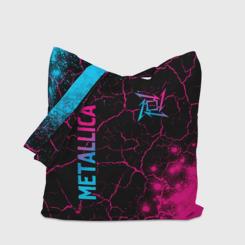 Сумка-шоппер Metallica - neon gradient: символ и надпись вертик / 3D-принт – фото 1