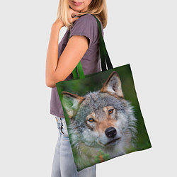 Сумка-шопер Волк на фоне зелени, цвет: 3D-принт — фото 2