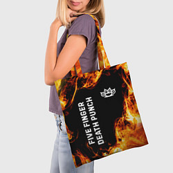 Сумка-шопер Five Finger Death Punch и пылающий огонь, цвет: 3D-принт — фото 2