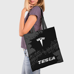 Сумка-шопер Tesla speed шины на темном: символ, надпись, цвет: 3D-принт — фото 2