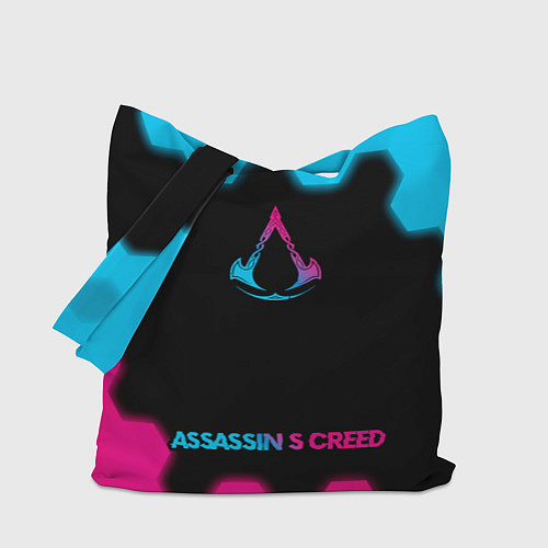 Сумка-шоппер Assassins Creed - neon gradient: символ, надпись / 3D-принт – фото 1