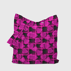 Сумка-шопер Black and pink hearts pattern on checkered, цвет: 3D-принт