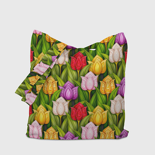 Сумка-шоппер Объемные разноцветные тюльпаны / 3D-принт – фото 1
