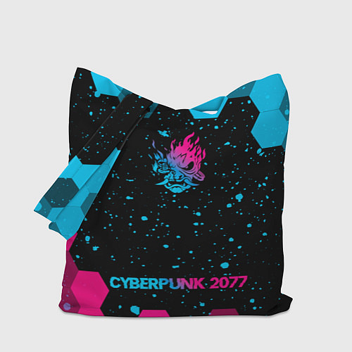 Сумка-шоппер Cyberpunk 2077 - neon gradient: символ, надпись / 3D-принт – фото 1